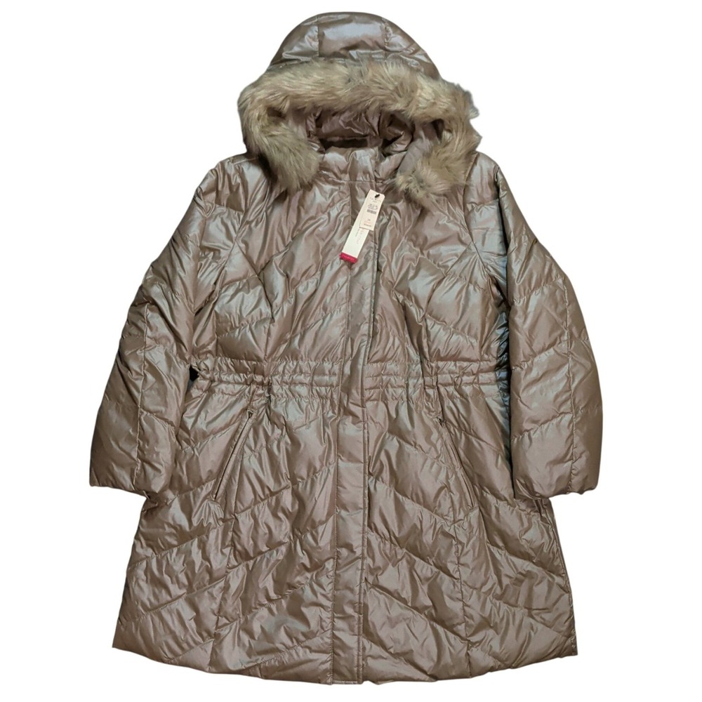 Talbots Down Puffer Coat Womens Size 2X Quilted Hooded Long Jacket Full Zip
